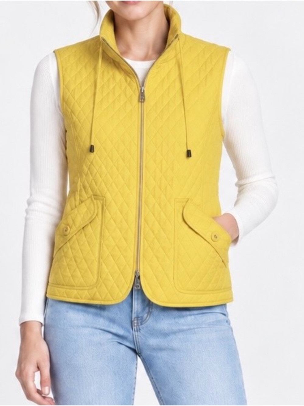 Weekend Max Mara Yellow Quilted Zip Front Sleeveless Short Vest US6